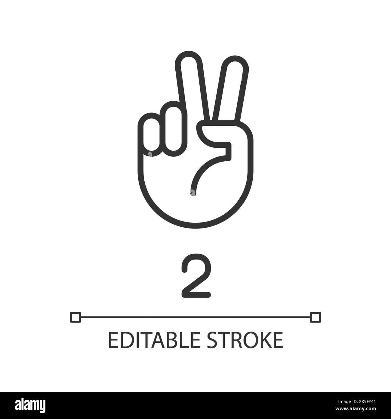 Signing digit two in ASL pixel perfect linear icon Stock Vector