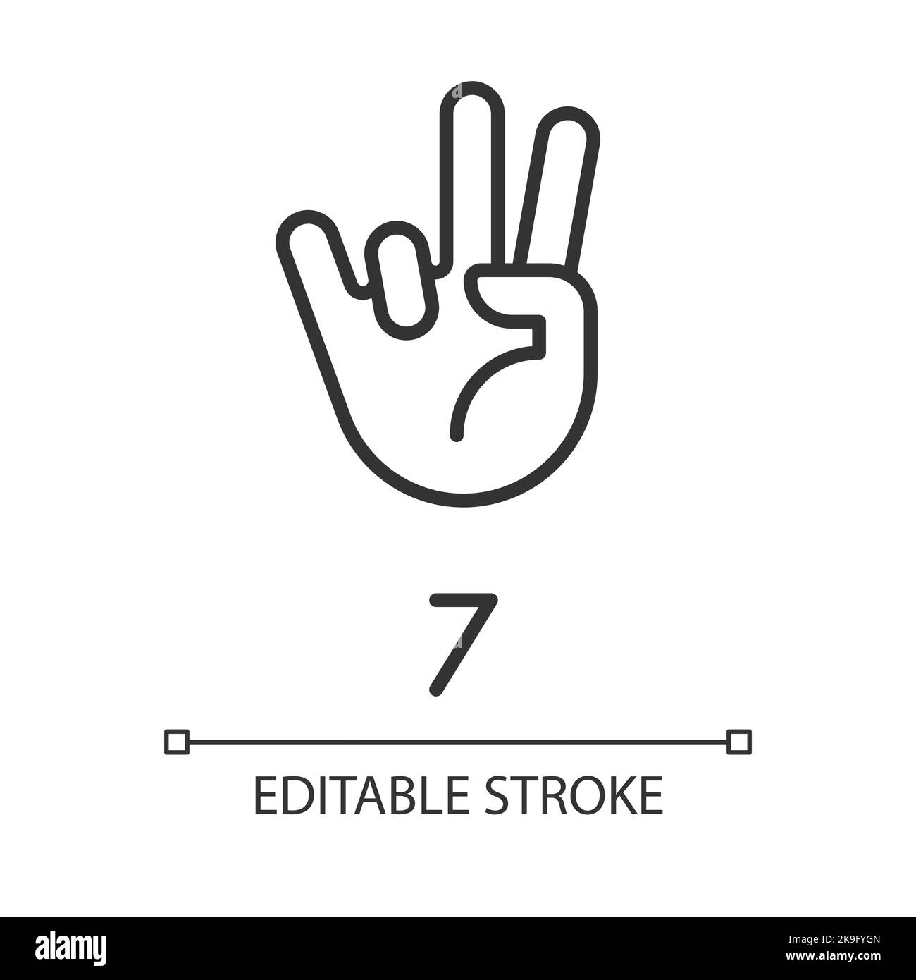 Digit seven sign in ASL pixel perfect linear icon Stock Vector Image