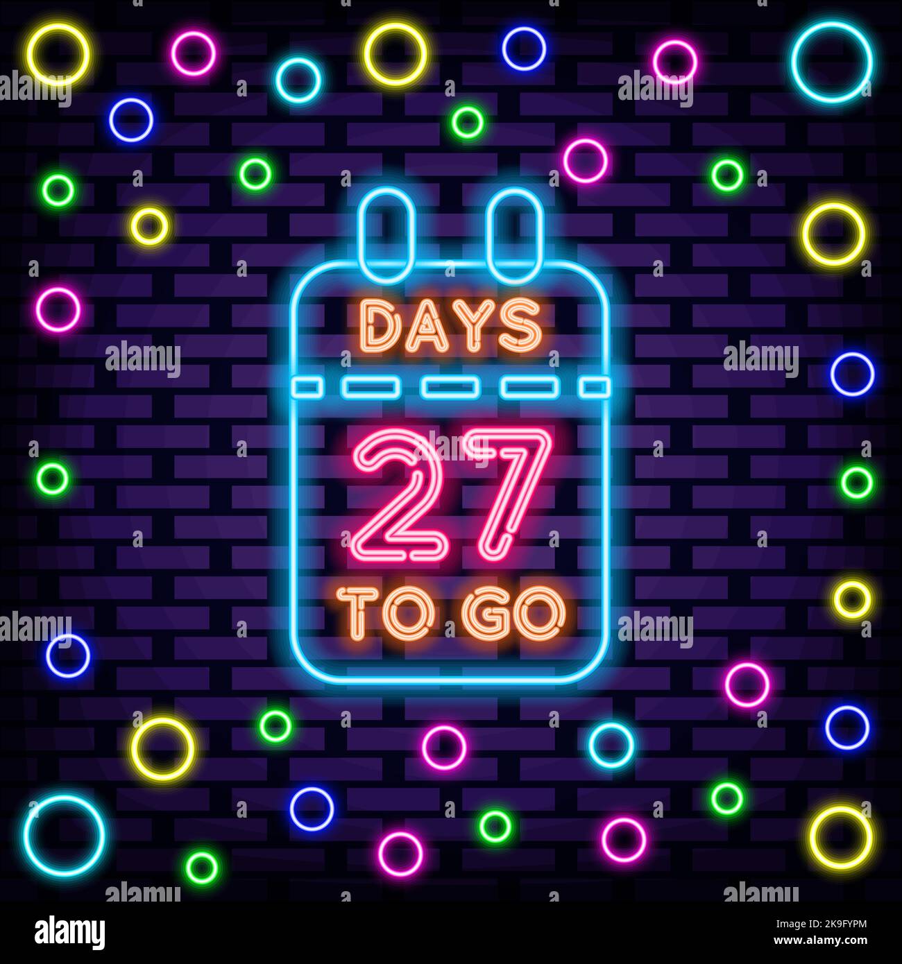 27 Days To Go Badge in neon style. Bright signboard. Light banner Stock
