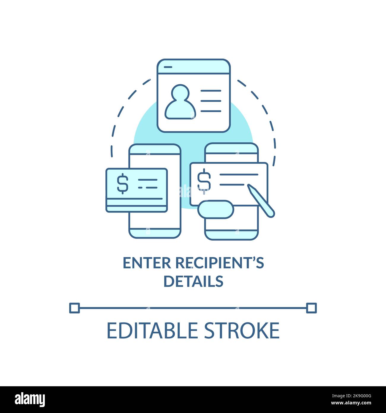 Enter recipient details turquoise concept icon Stock Vector