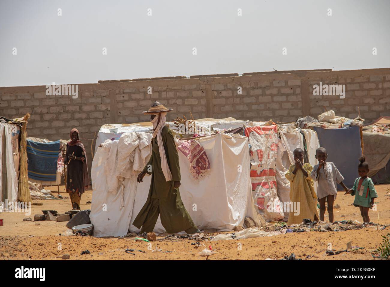 Refugee IDP camp (IDP - Internal displaced persons) taking refuge from armed conflict between opposition groups and government. Poor living condition Stock Photo