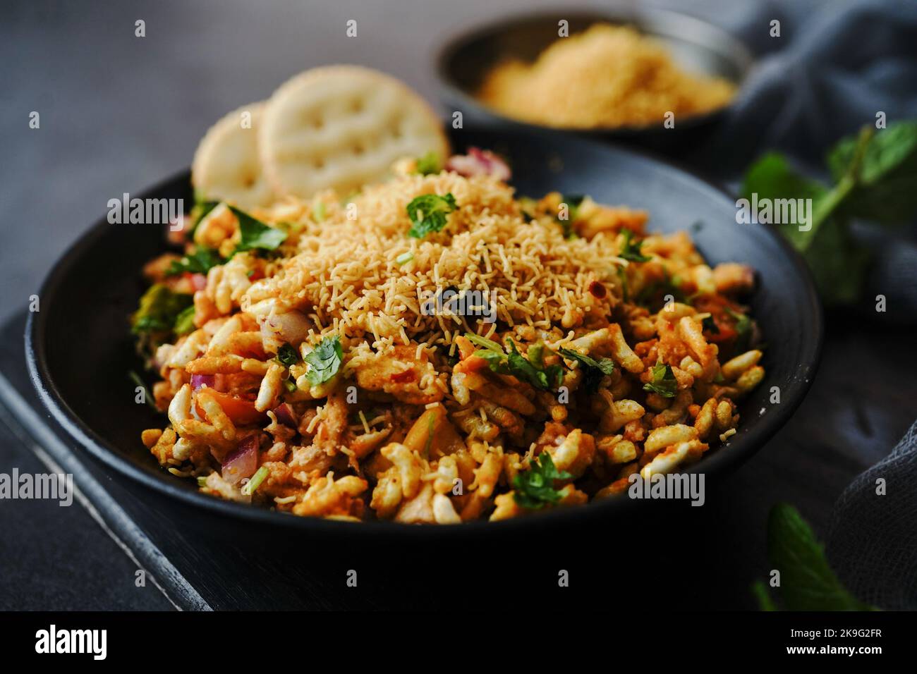 Mumbai Bhelpuri Popular Indian street food chaat withpuffed rice, selective focus Stock Photo