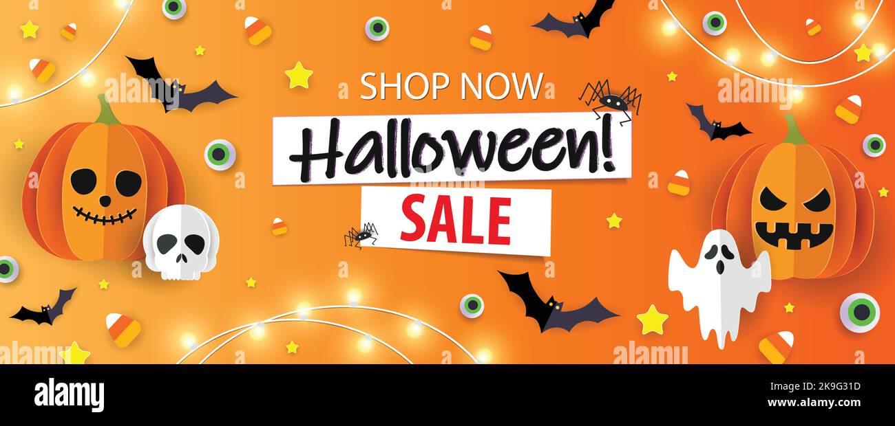 Halloween banner vector. Happy Halloween banner background with Jack o ...