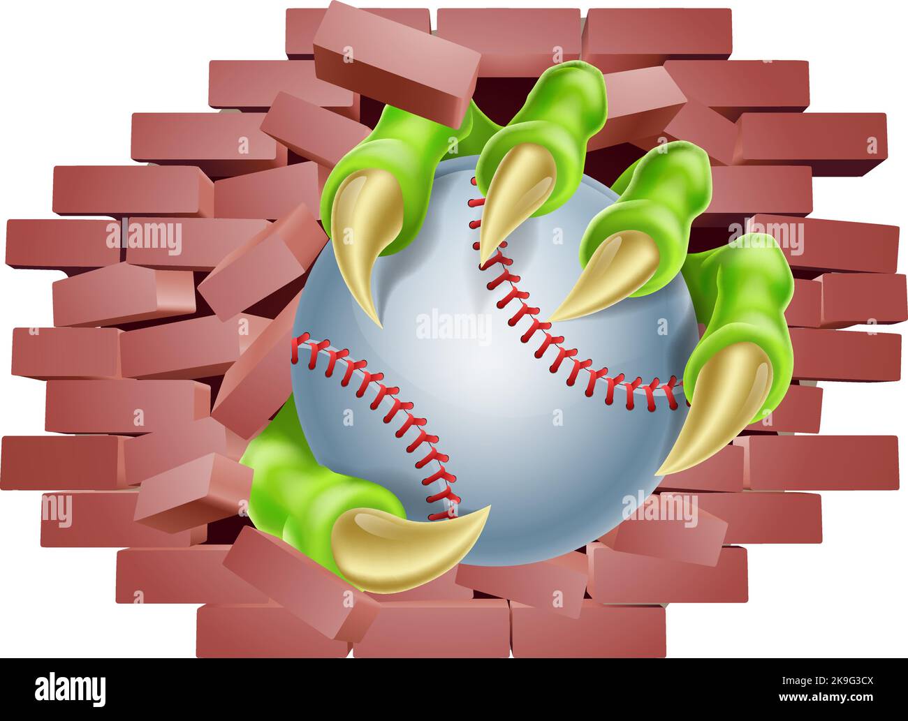 Baseball Ball Claw Breaking Through Wall Stock Vector