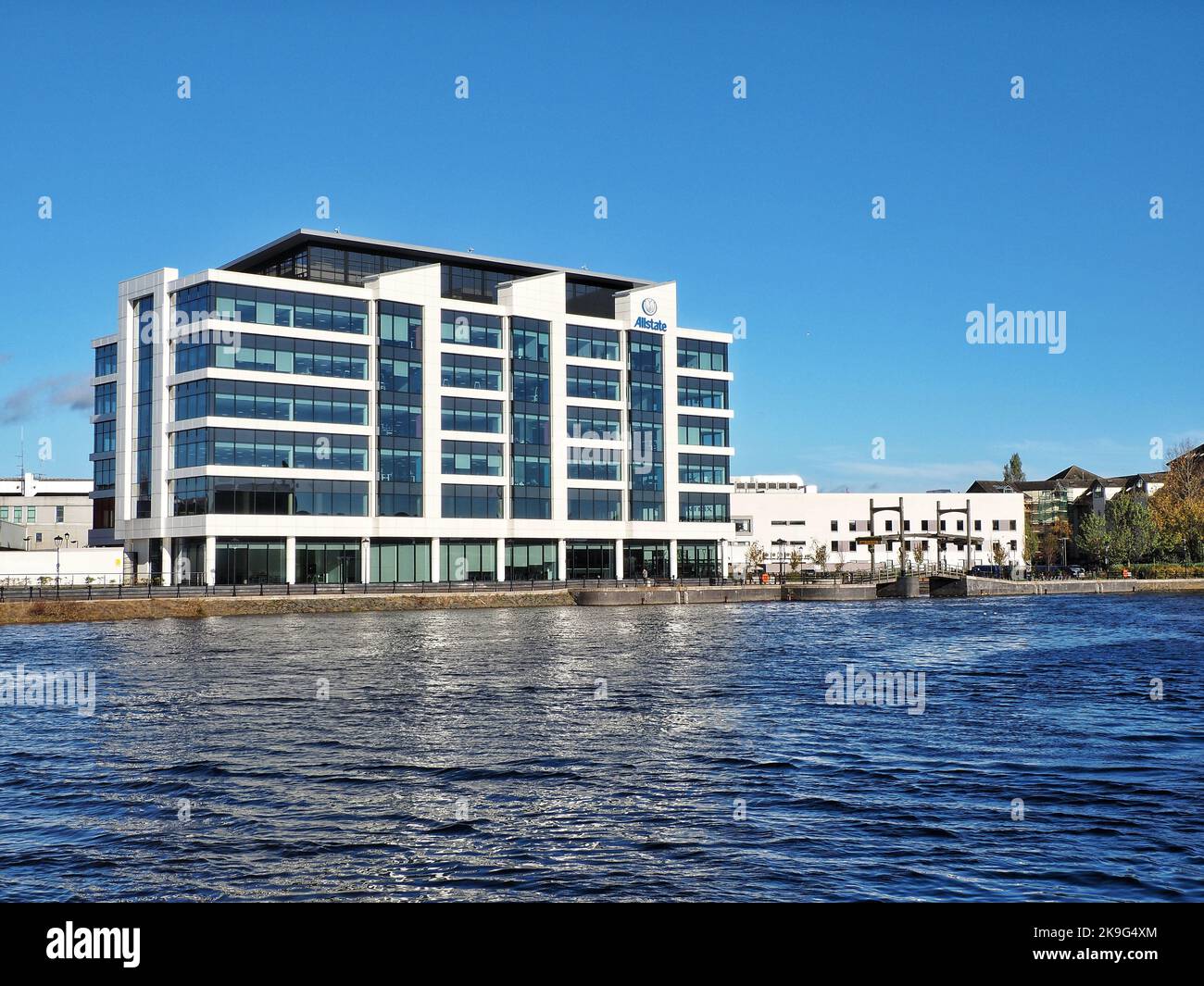 Allstate office building on riverbank in Belfast Northern Ireland Stock Photo