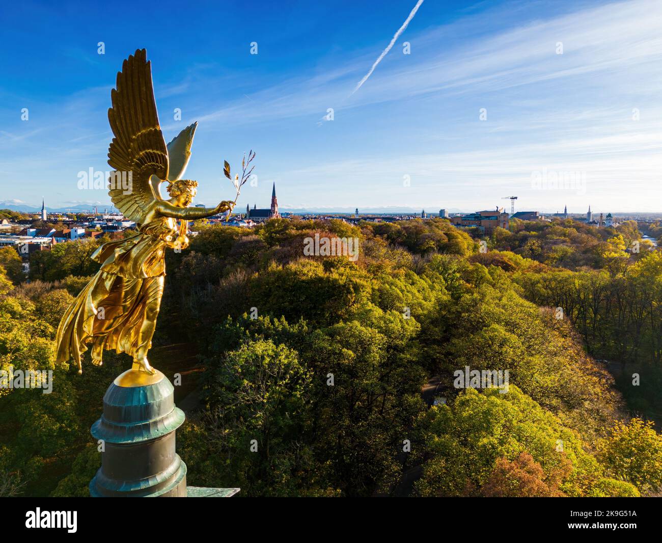 Famous golden Angel of Peace statue (Friedensengel) in Munich, Germany