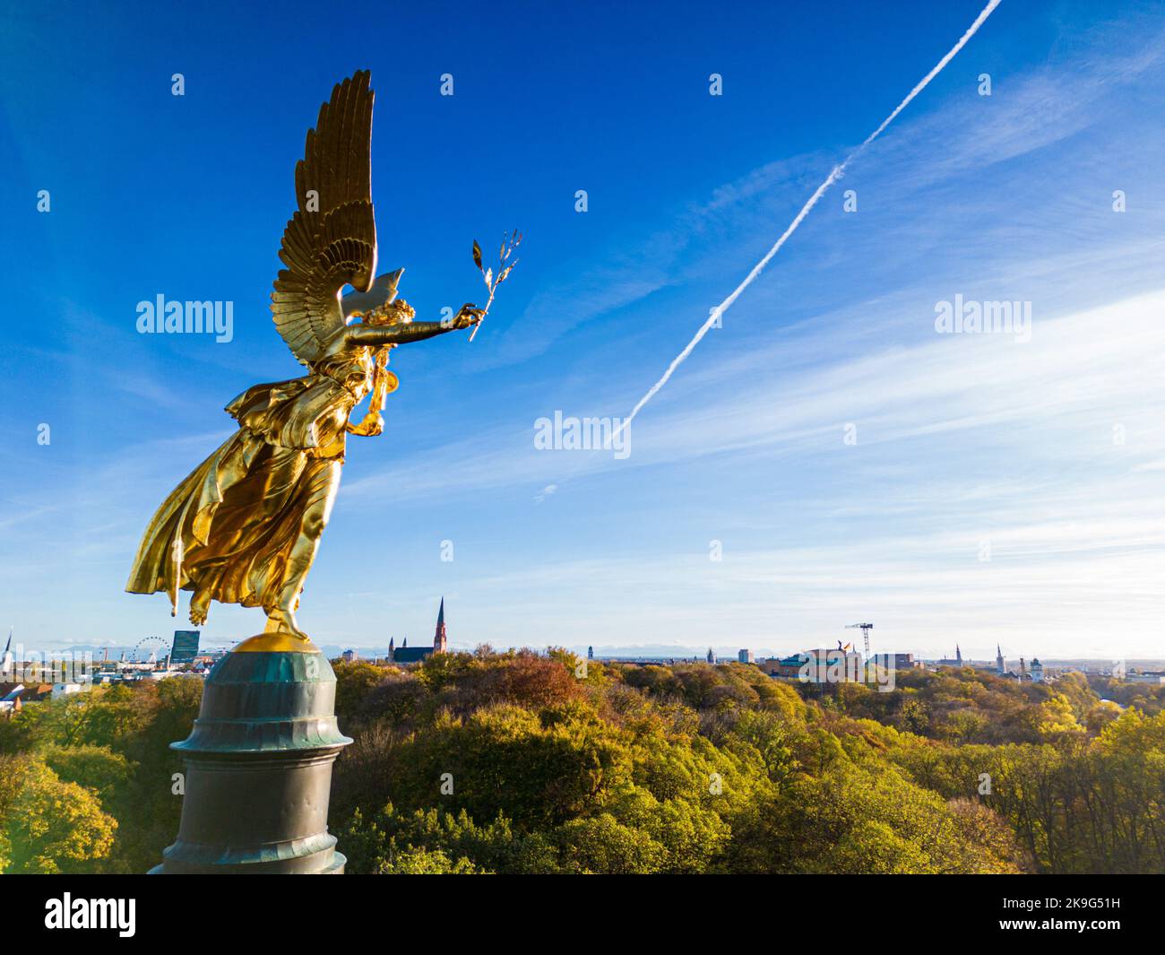 Famous golden Angel of Peace statue (Friedensengel) in Munich, Germany