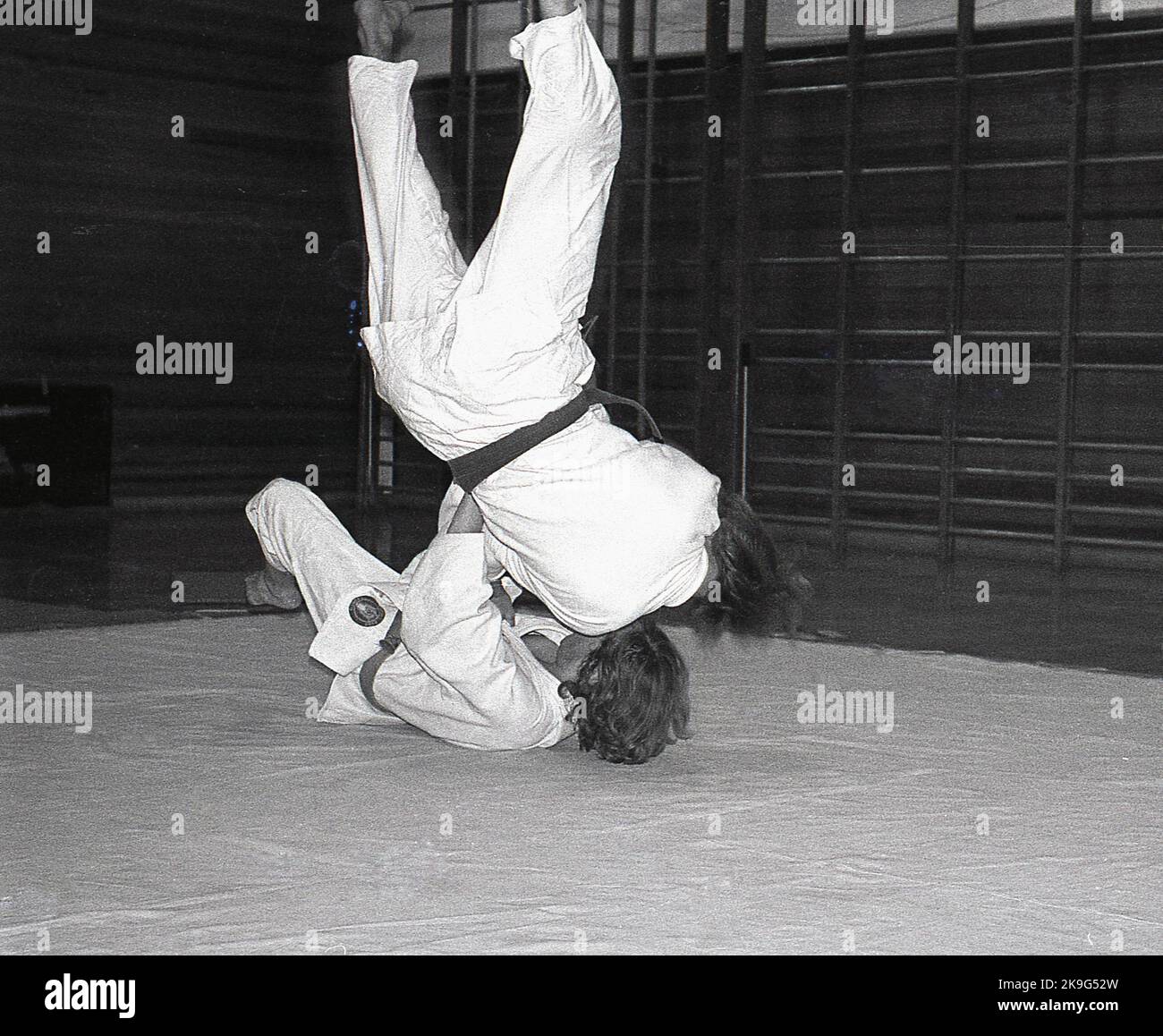1970s, historical, inside, on a mat, two males competing in the sport