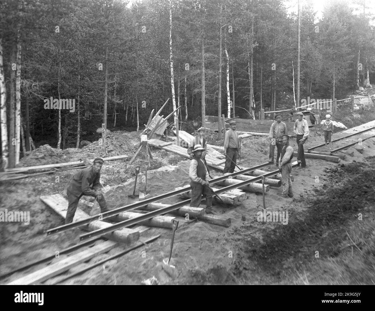 Voxna - Lobonäs Railway, WLJ. Track work between km. 20-21. Stock Photo