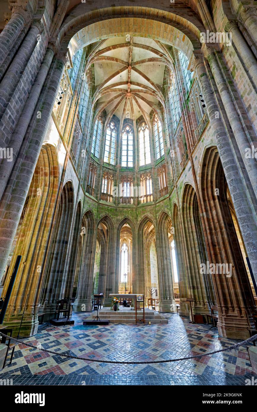 Inside the basilica of Mont St Michel France. Mont-Saint-M…
