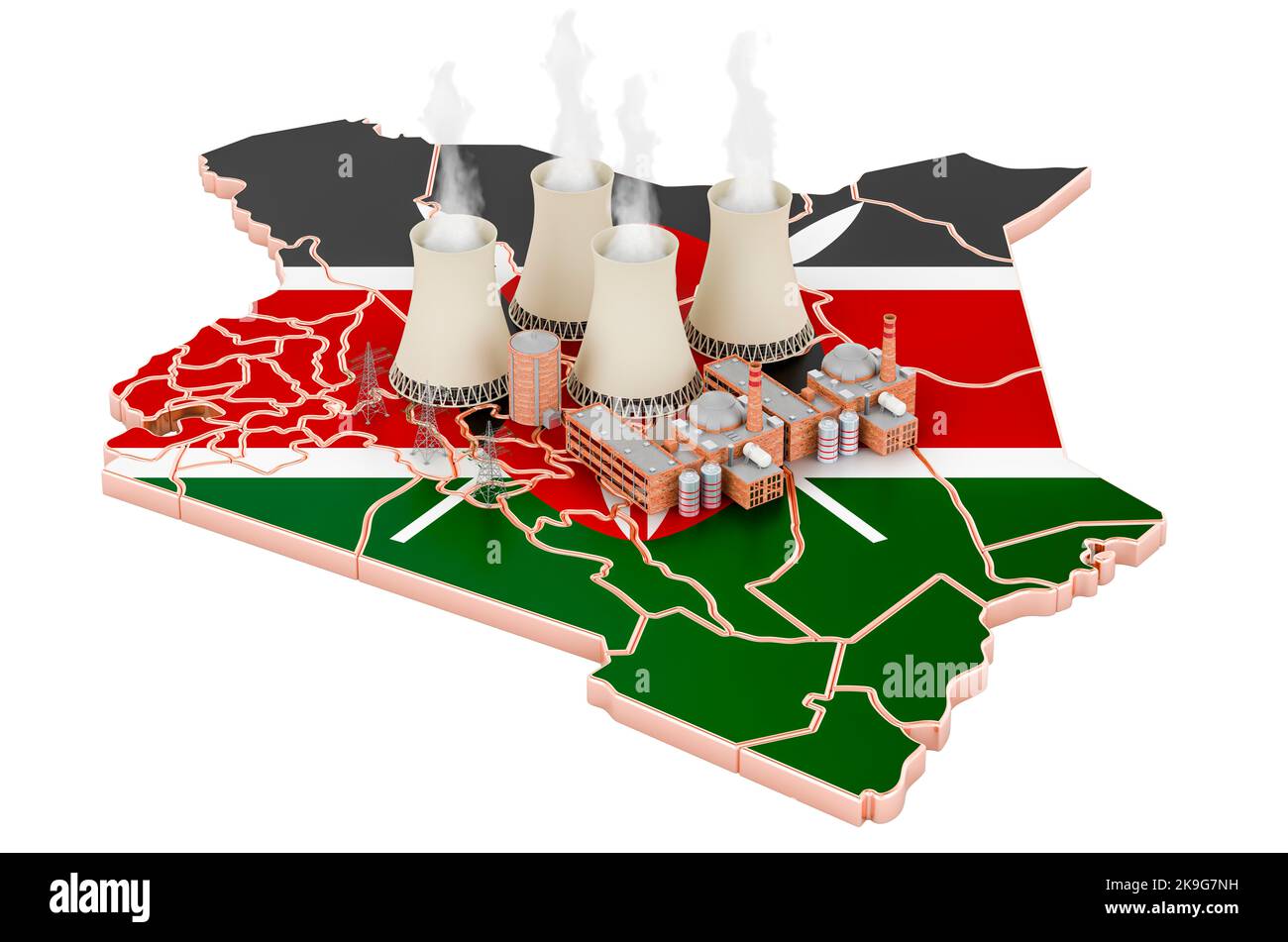 Nuclear power stations in Kenya, 3D rendering isolated on white background Stock Photo