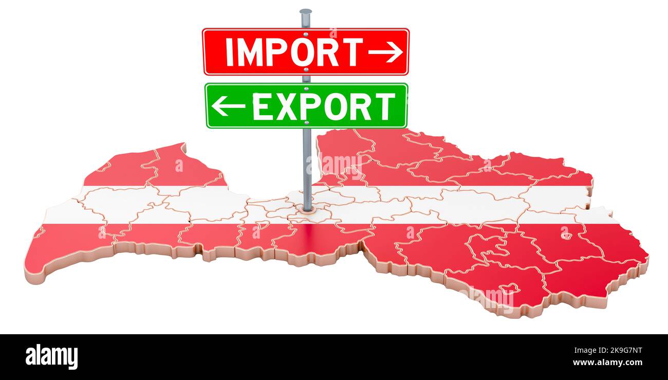 Import and export in Latvia concept, 3D rendering isolated on white ...