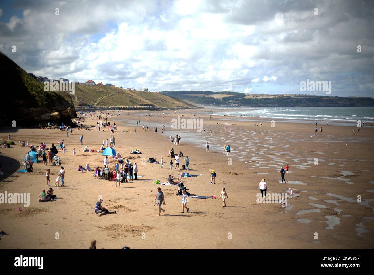 The beach in the seaside town of Whitby in North Yorkshire in Northern England. Stock Photo