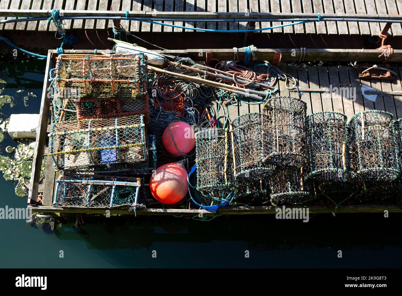 Lobster Pots in the seaside port town of Hartlepool in County Durham. local fisherman and the community have suffered in the past year with large numb Stock Photo