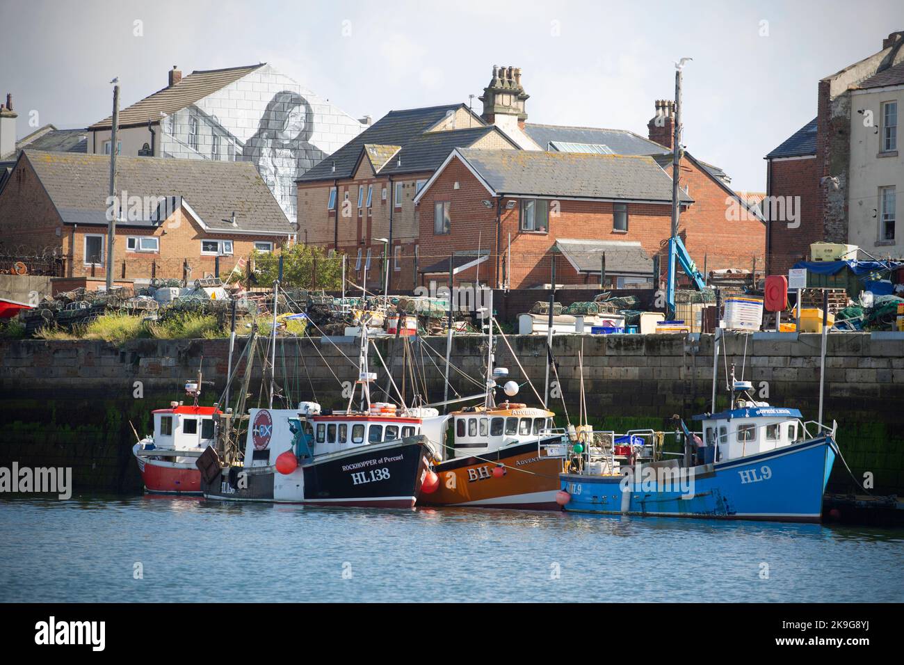 Local Fishing boats in the seaside port town of Hartlepool in County Durham. local fisherman and the community have suffered in the past year with lar Stock Photo