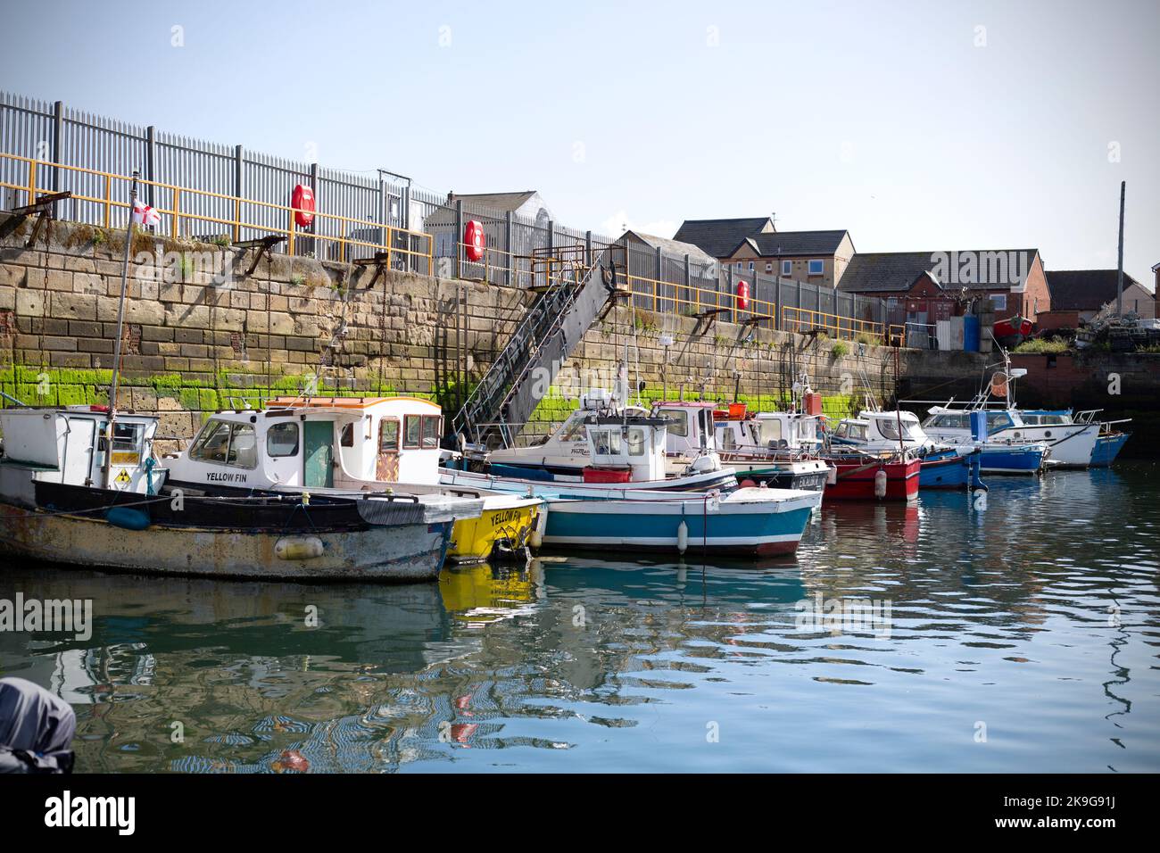 Fishing boats in the seaside port town of Hartlepool in County Durham. local fisherman and the community have suffered in the past year with large num Stock Photo