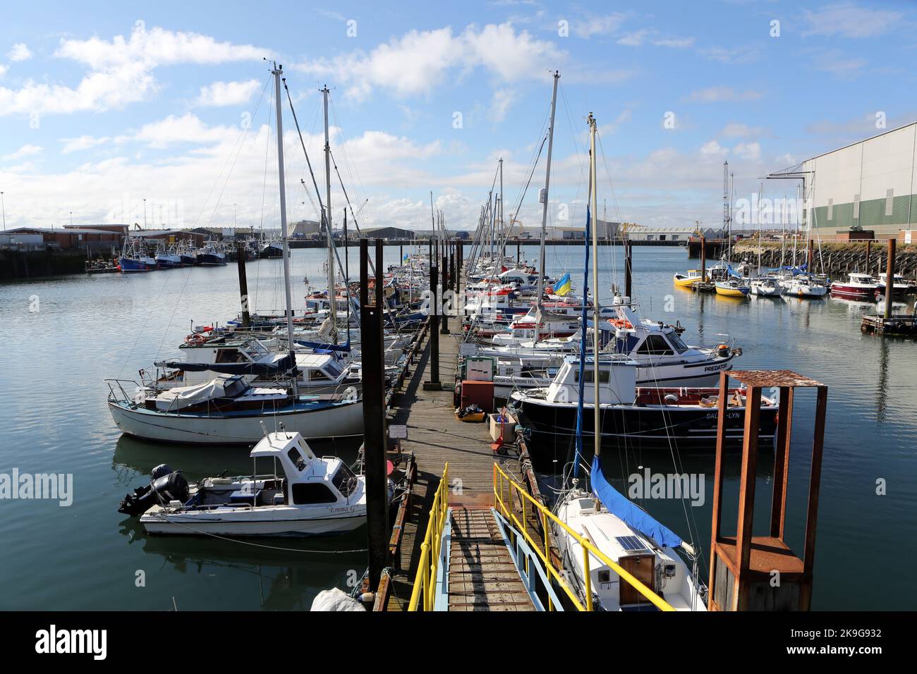 The Hartlepool boatman Association moorings in the seaside port town of Hartlepool in County Durham. local fisherman and the community have suffered i Stock Photo