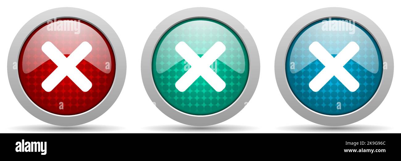 Cancel, cross vector icon set, glossy web buttons collection Stock Vector