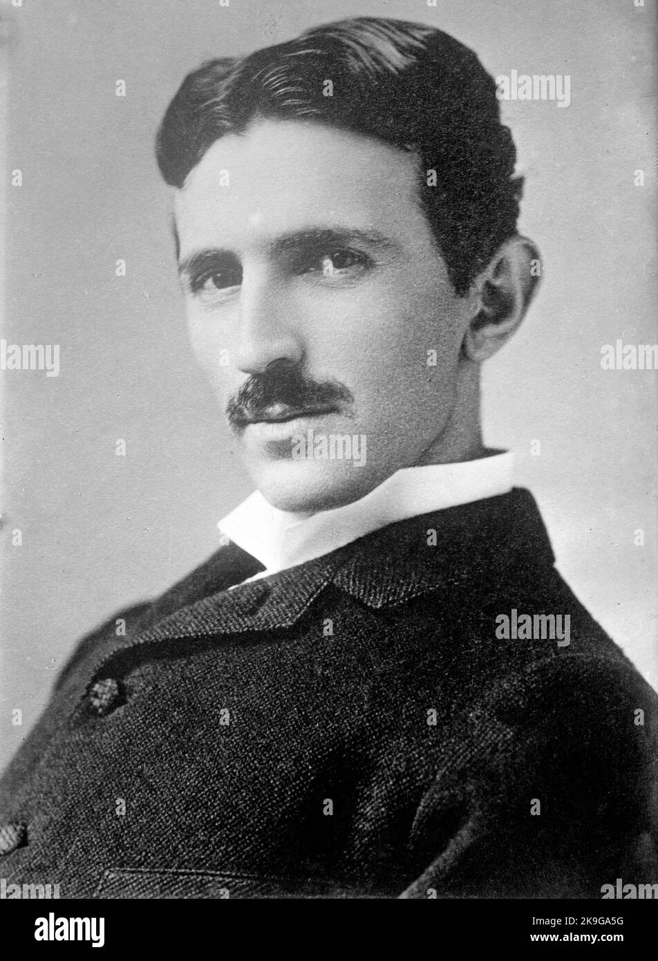 Serbian-American inventor and engineer Nikola Tesla (1856 - 1943) aged 34, circa 1890.  Photograph by Napoleon Sarony Stock Photo