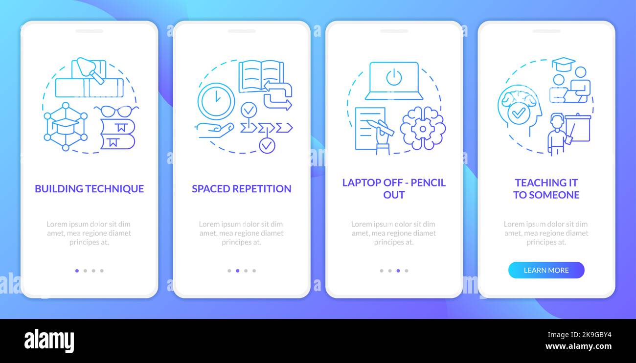 Memorizing techniques blue gradient onboarding mobile app screen Stock ...