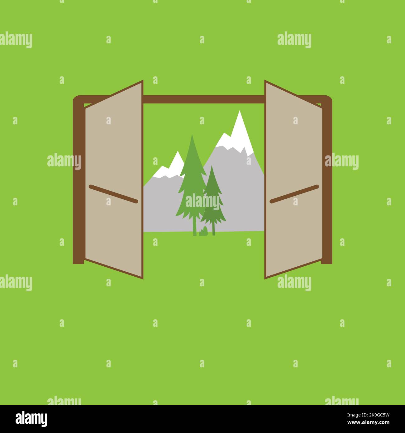 Open doors to a mountain landscape Stock Vector Image & Art Alamy