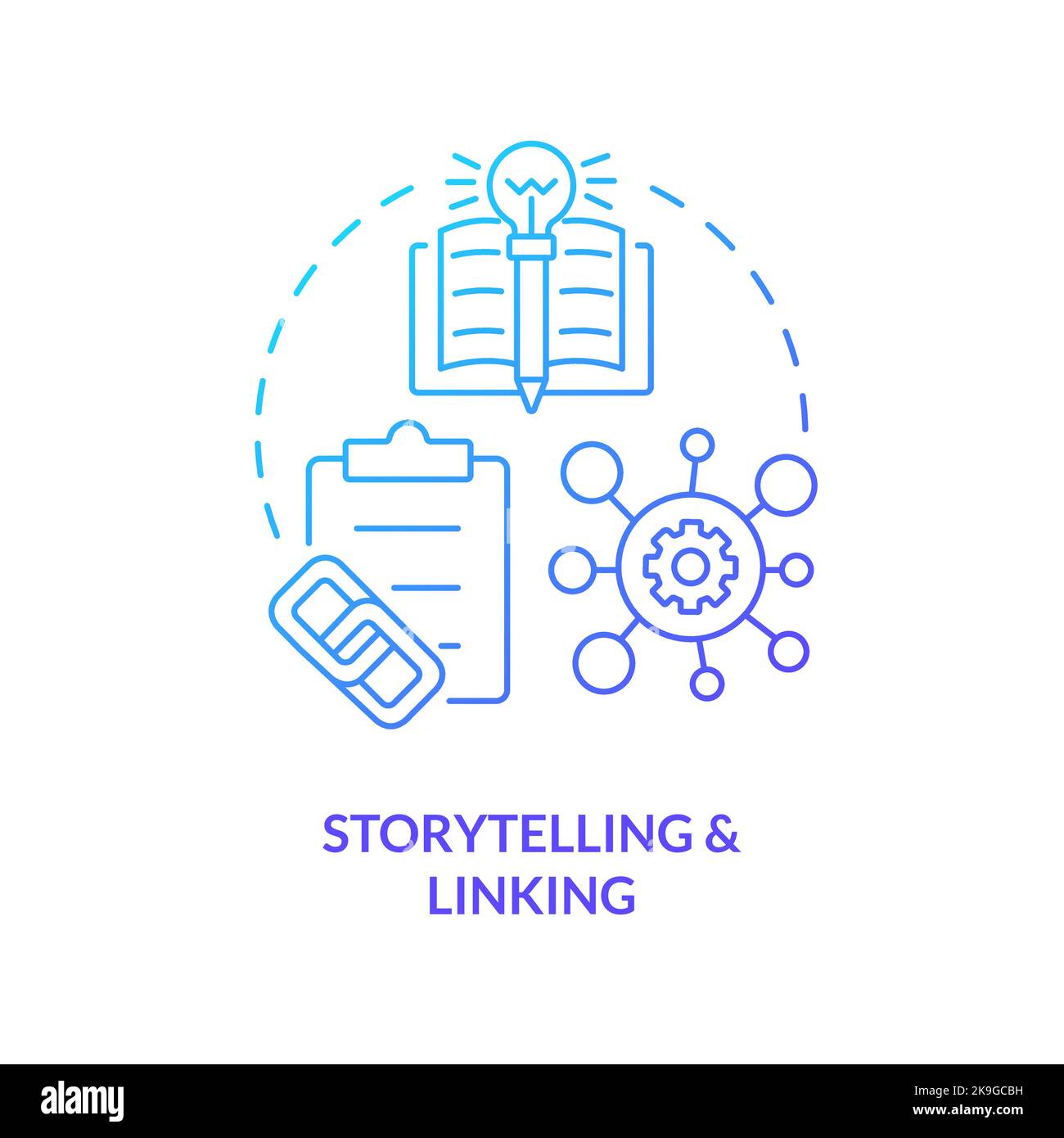 Storytelling, linking technique blue gradient concept icon Stock Vector