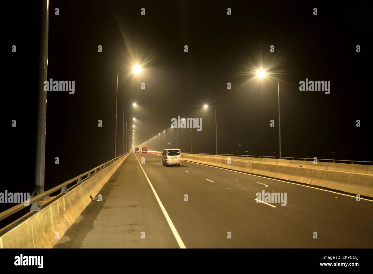 Munshiganj, Bangladesh October 23, 2022 The Night view Padma Multipurpose Bridge is a two