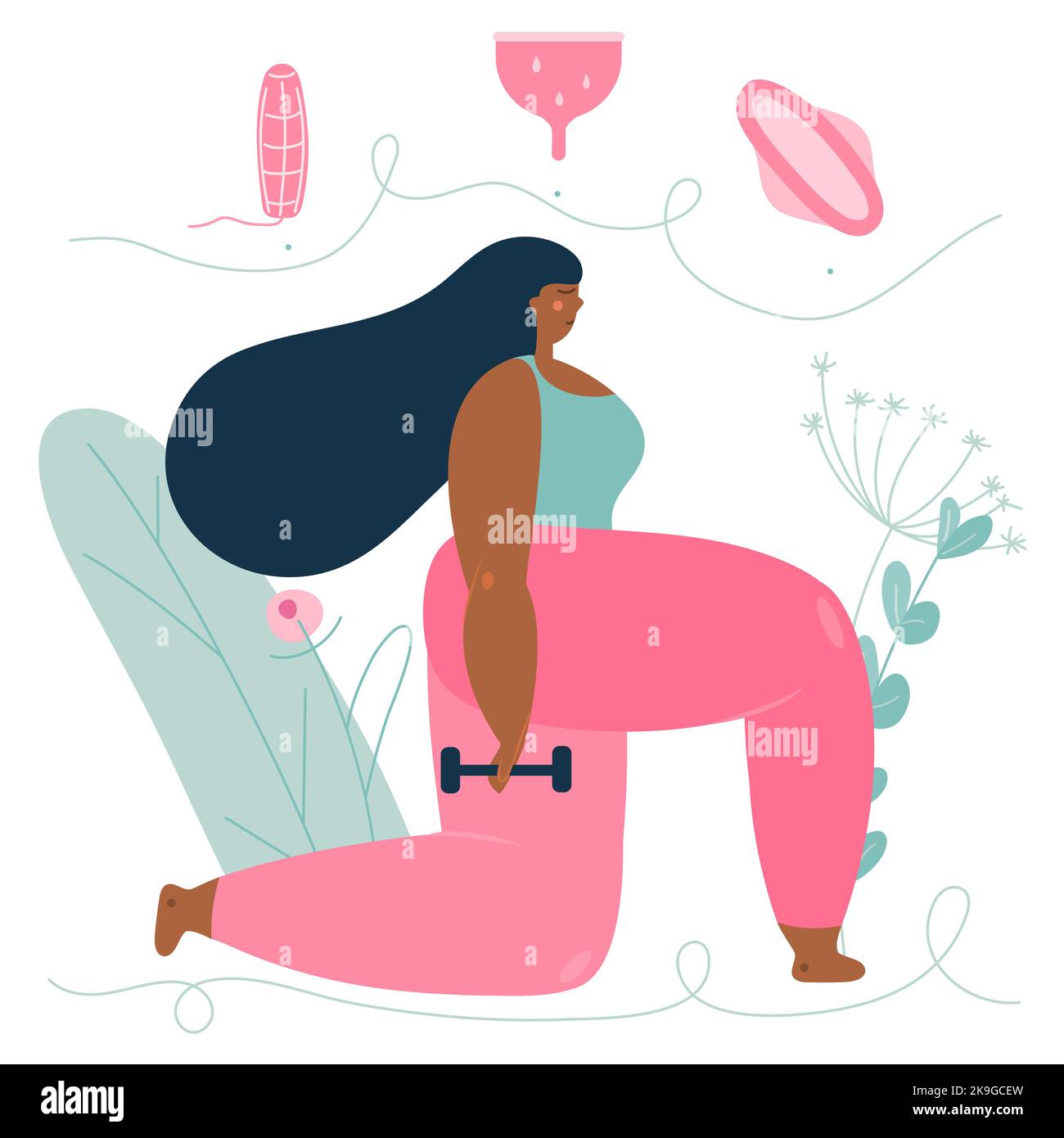 The vector illustration with body positive women does sport exercise