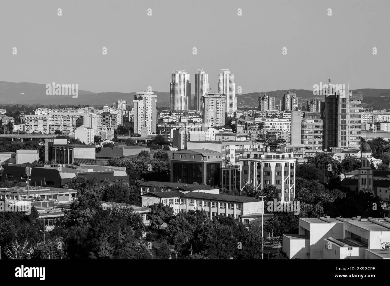 An elevated landscape view of the city of Skopje, capital of North