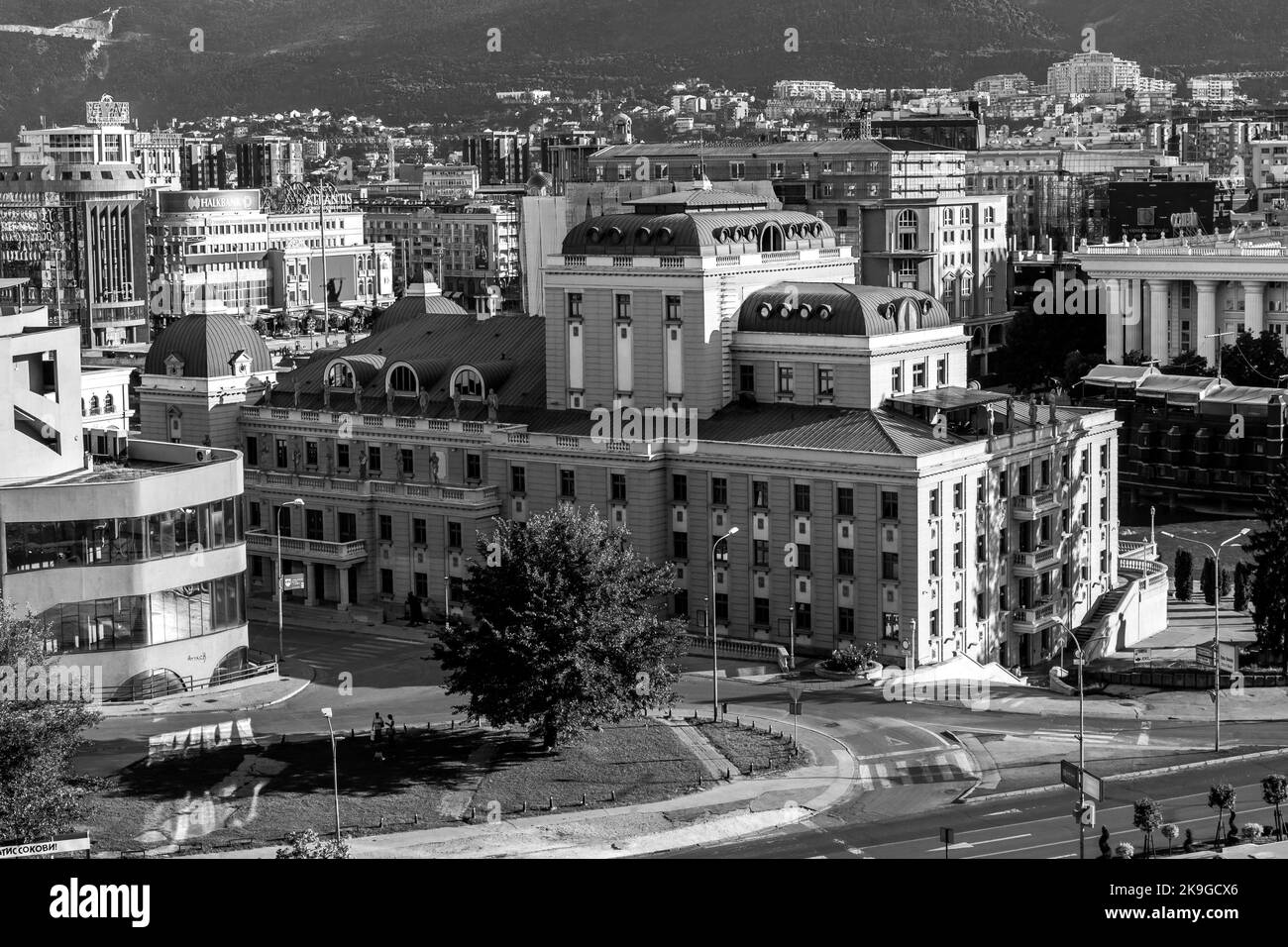 An elevated landscape view of the city of Skopje, capital of North
