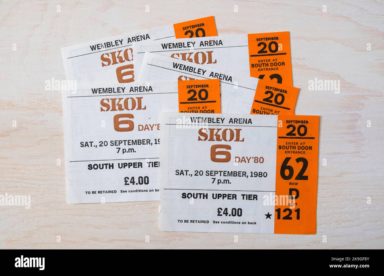 Ticket stubs for the Skol 6 Day Cycle Race, an indoor track cycling