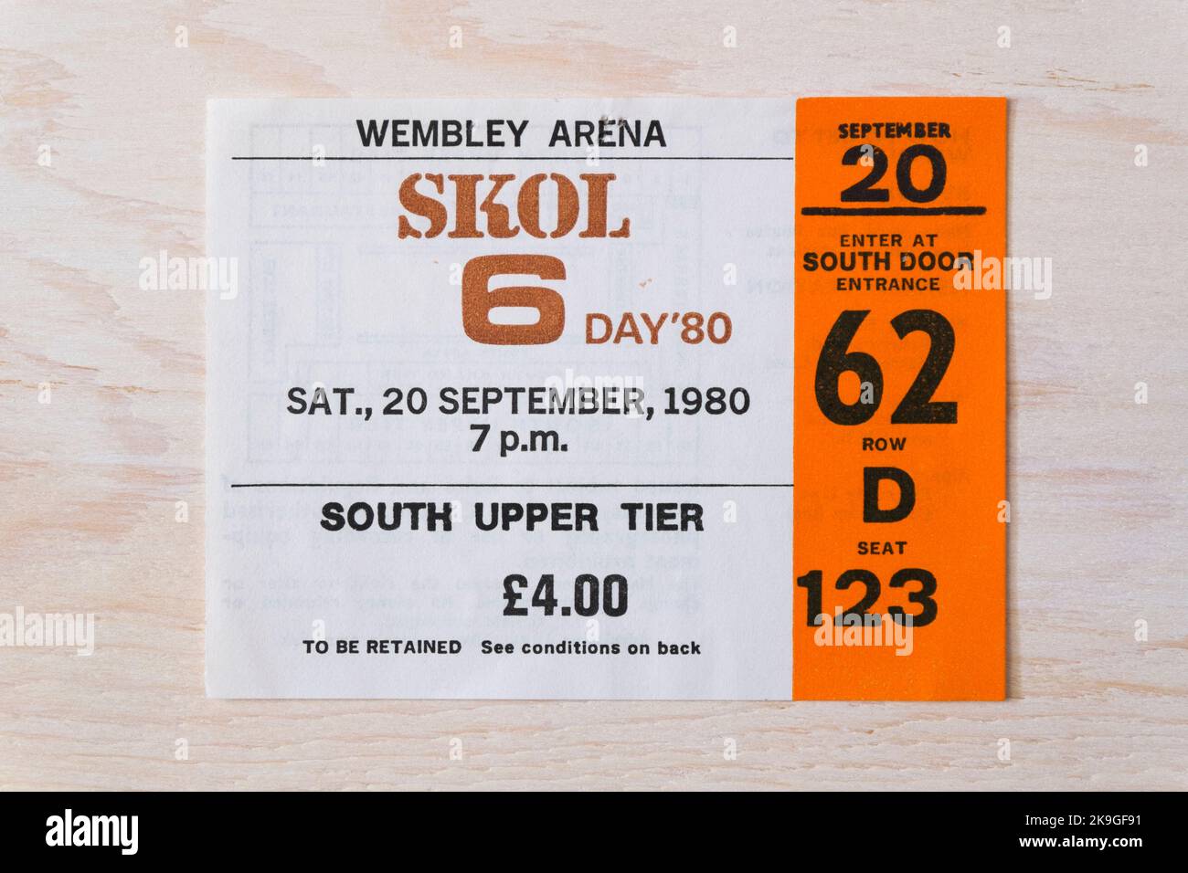Ticket stubs for the Skol 6 Day Cycle Race, an indoor track cycling