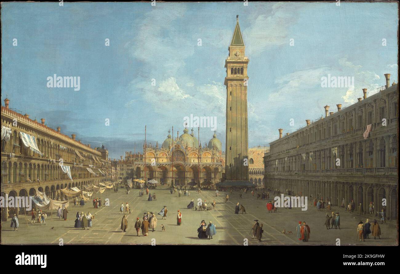 Piazza San Marco In Venice 18th Century Oil On Canvas Painting By