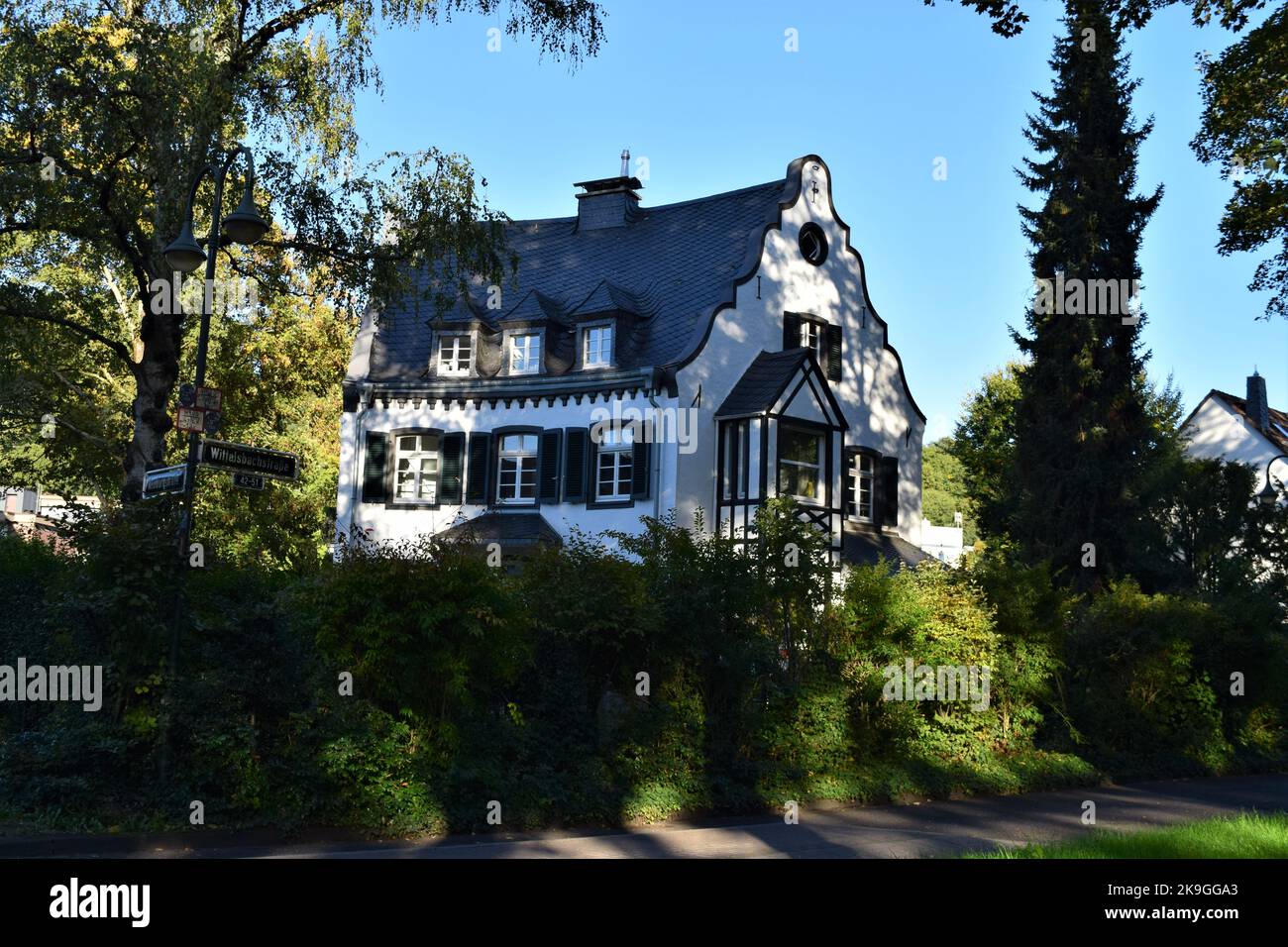 A beautiful old building on a sunny evening near East Park in Gerresheim, Duesseldorf, Germany Stock Photo