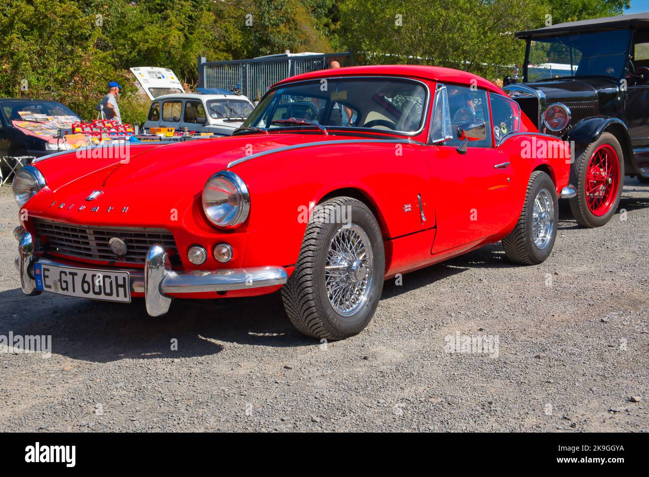 red Triumph GT6 , produced 1966- 1973, old timer car, diagonal front ...
