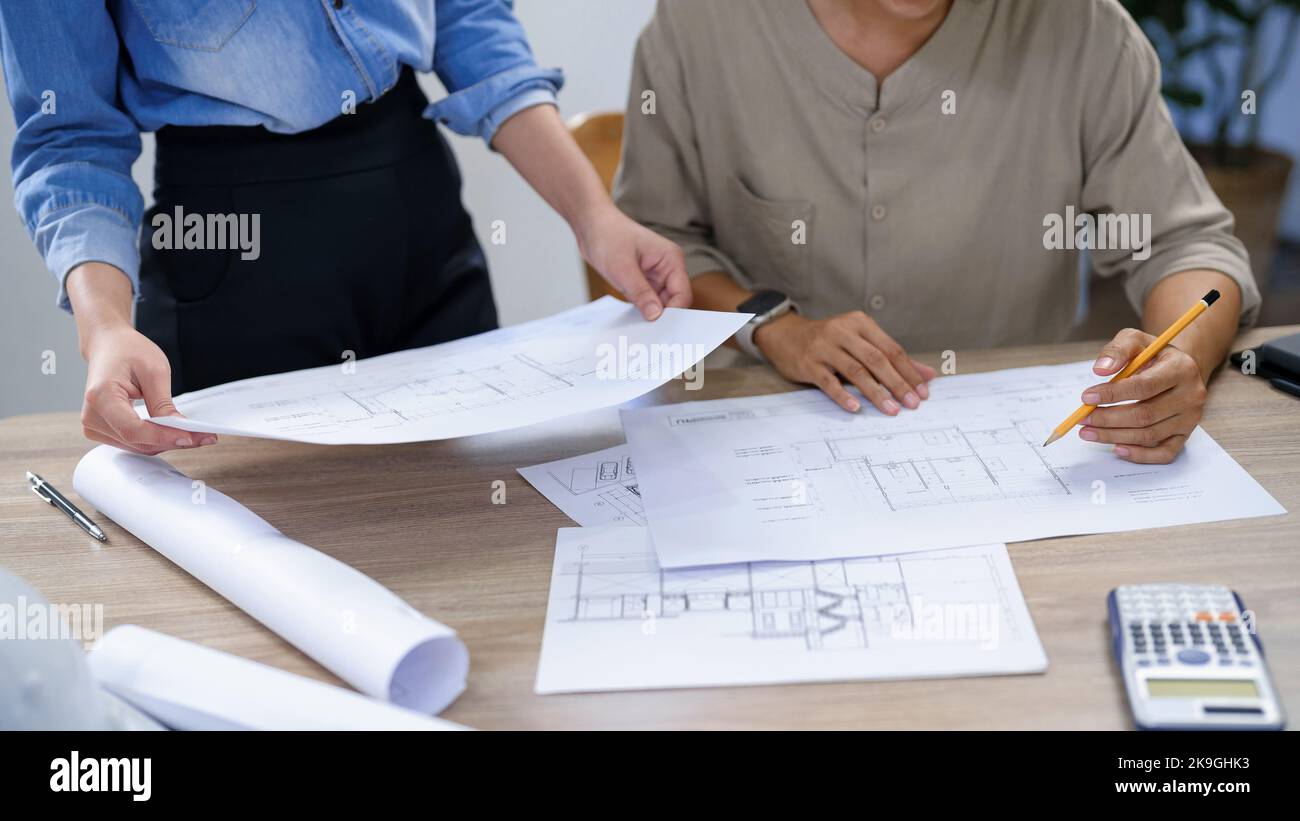 Engineering construction concept, Two female engineers brainstorming ...