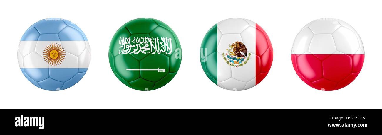 World Cup 2022 Qatar GROUP C teams ball flags. isolated on white background.  3d illustration Stock Photo - Alamy