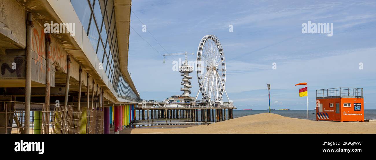 A panoramic shot of a Dutch rescue brigade post on the beach with the ...