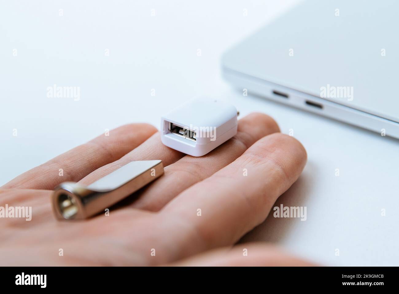 close up. Man uses modern technologies to store memory and digital data Stock Photo