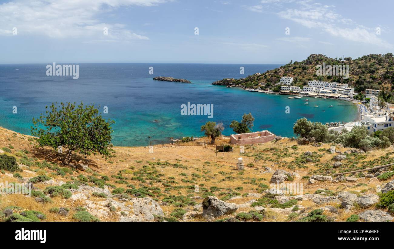 The scenic village Loutro located on Southern Crete, Greece. Stock Photo