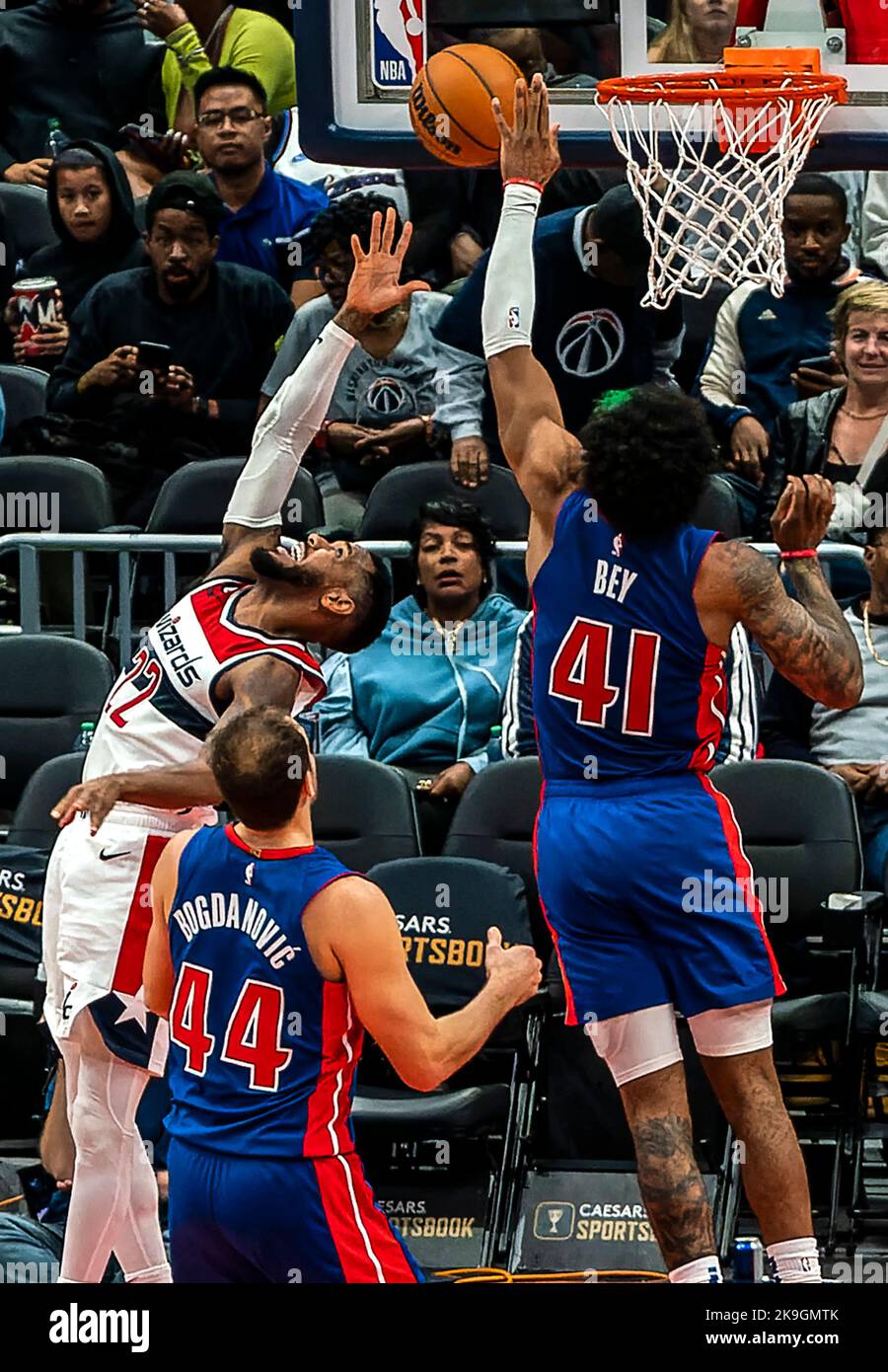 A little action from Washington Wizards basketball game against the Detroit Pistons Stock Photo