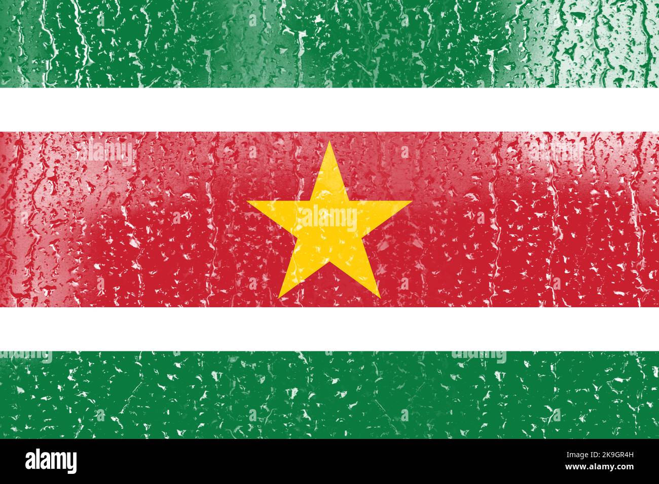 3D Flag of Suriname on a glass with water drop background Stock Photo ...