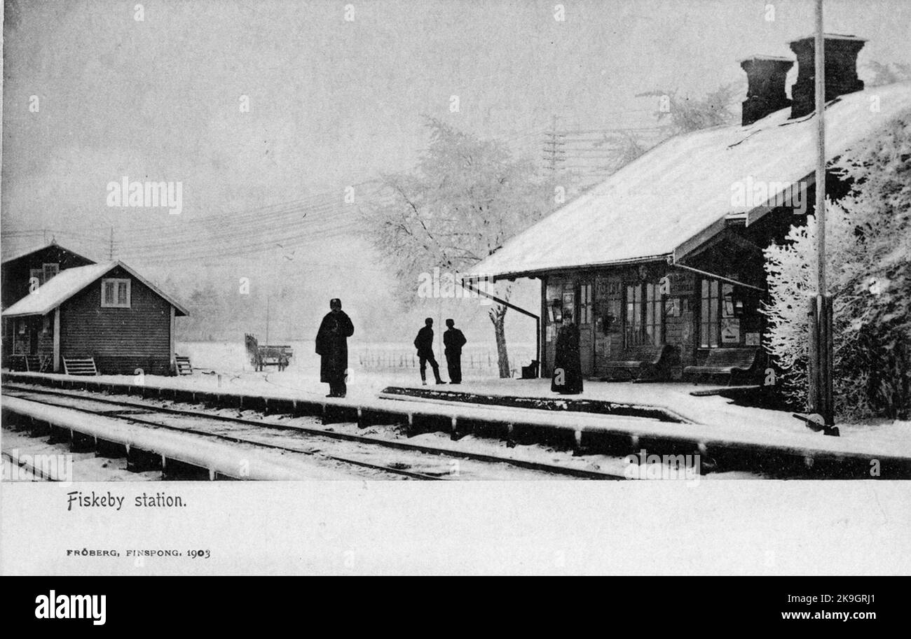 Railway station in Fiskeby Stock Photo Alamy