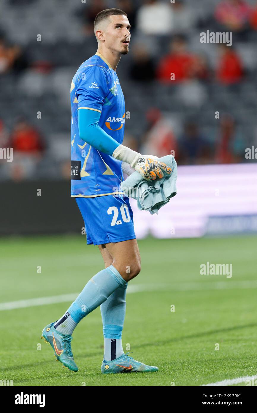 SYDNEY, AUSTRALIA - OCTOBER 28: Michael Weier of Newcastle Jets looks towards the scoreboard during the match between Western Sydney Wanderers and Newcastle Jets at CommBank Stadium on October 28, 2022 in Sydney, Australia Credit: IOIO IMAGES/Alamy Live News Stock Photo