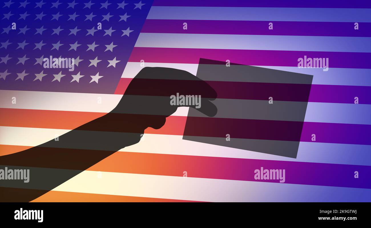 American election voter and community vote or US voting diversity concept as a shadow of a person casting a United States ballot at a polling station Stock Photo