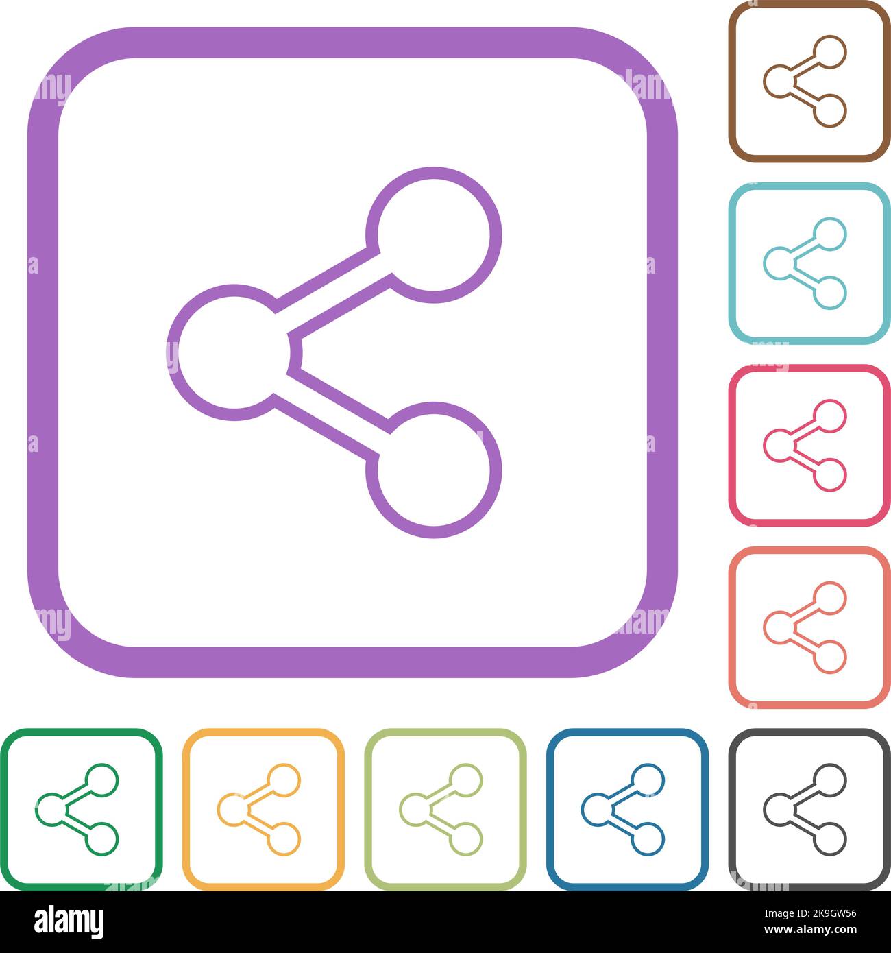 Share outline simple icons in color rounded square frames on white ...