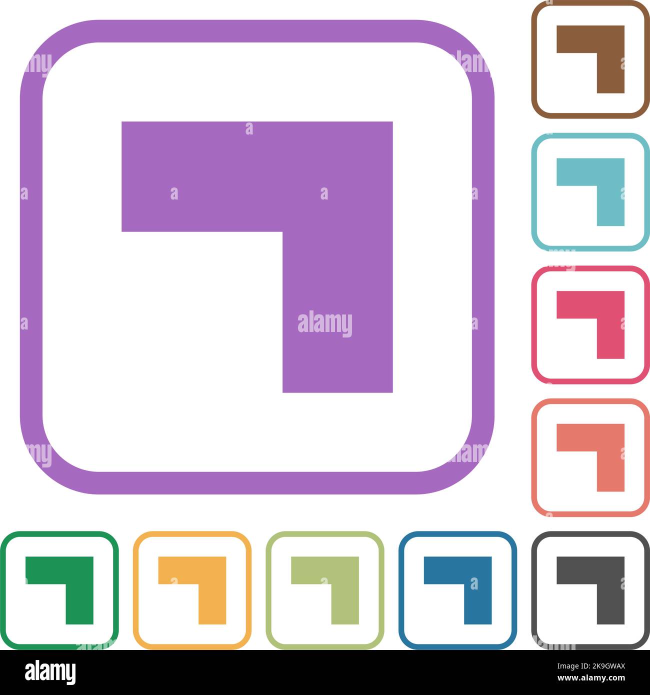 Top right 90 degrees angle arrow solid simple icons in color rounded ...
