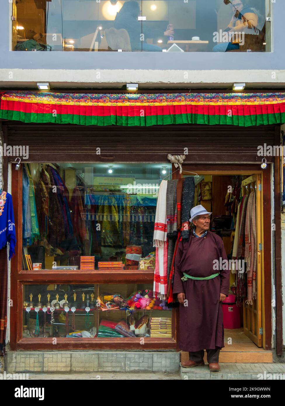 Ladakh, India June 18,2022 Tibetan shop vendor at Leh Market