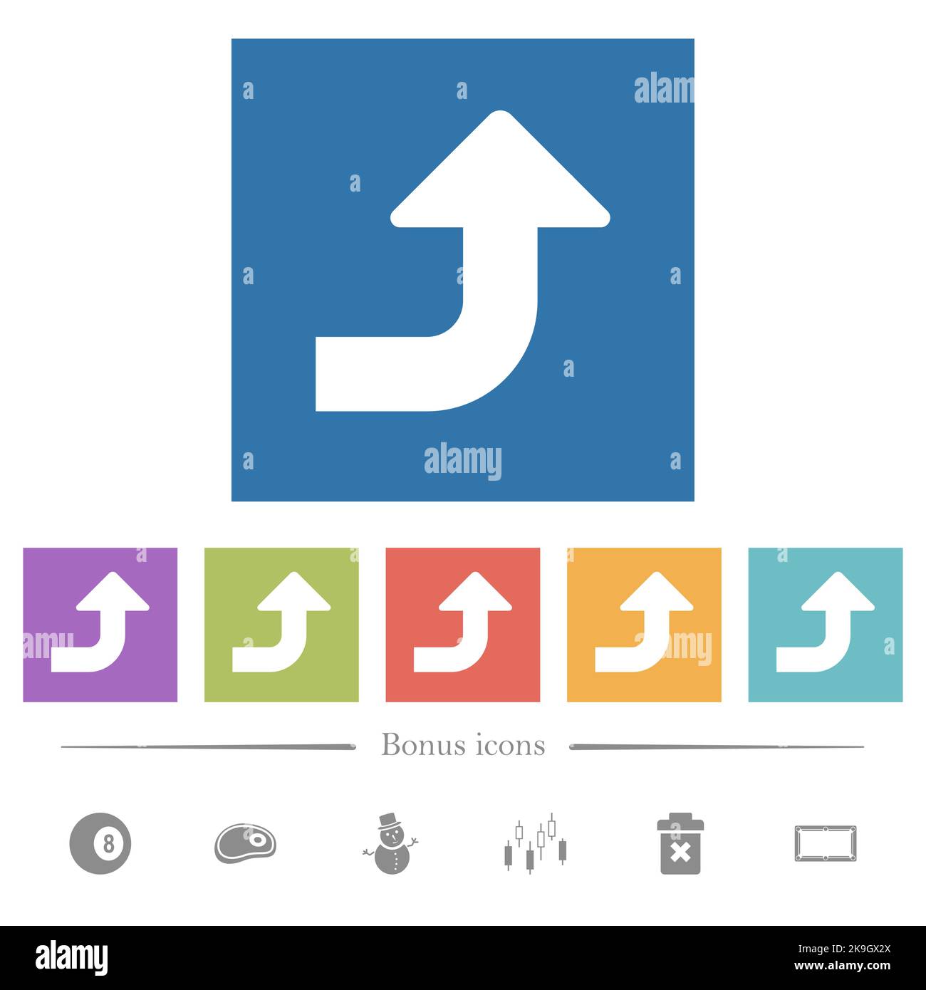 Right top side turn arrow solid flat white icons in square backgrounds ...