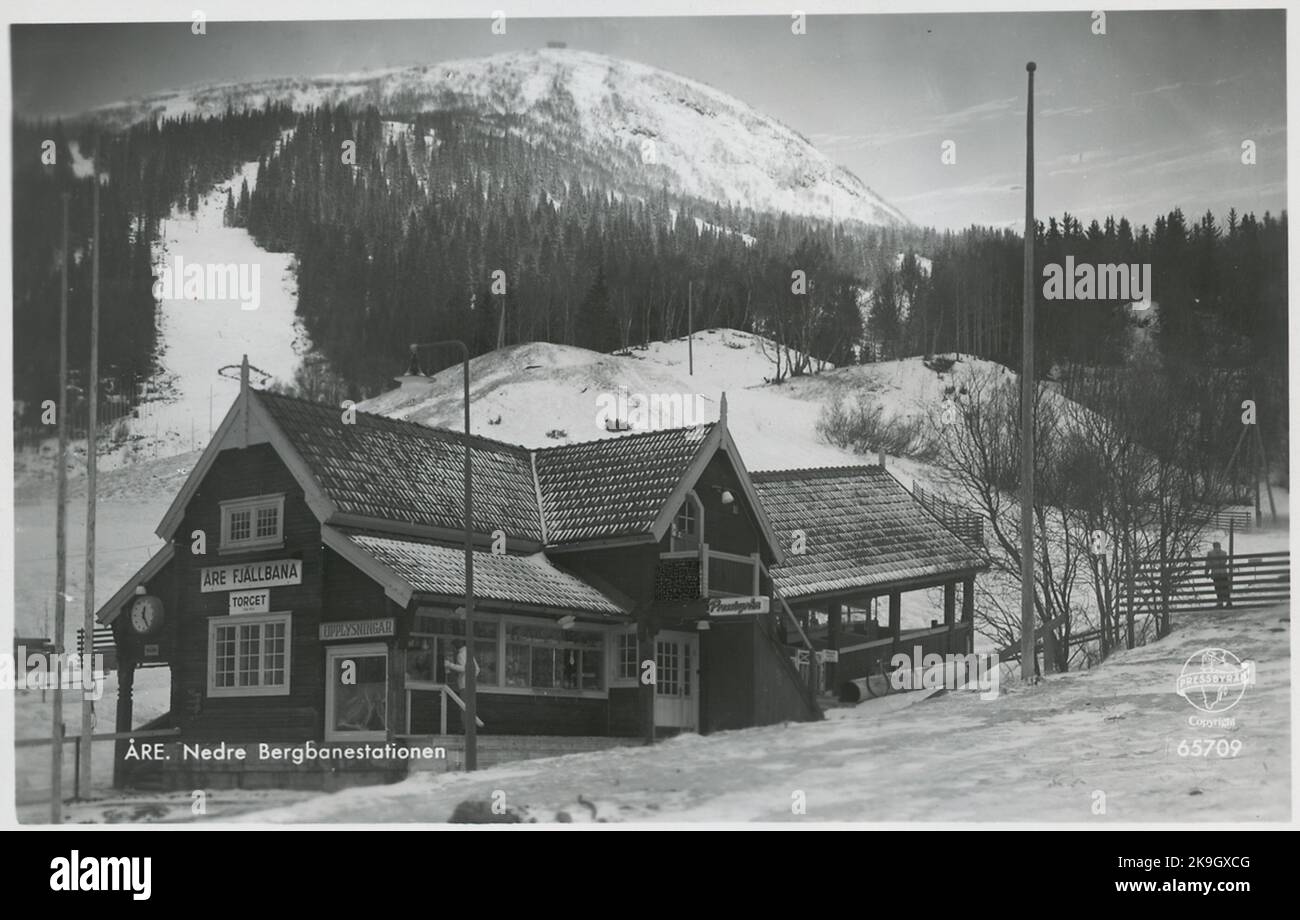 YV cards over the lower Bergban station in Åre with surroundings. Stock Photo